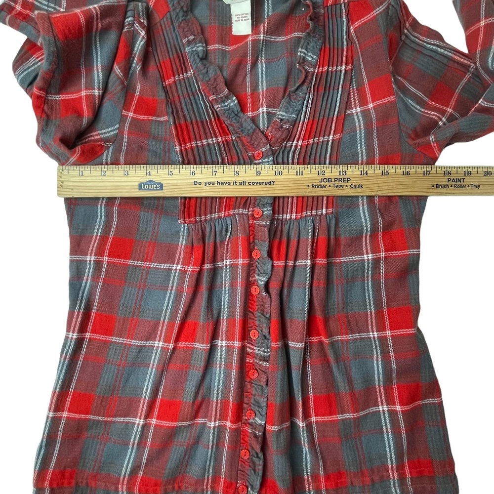 Sundance Red Plaid Cotton Flannel Button Down Top Size Small - Picture 8 of 10